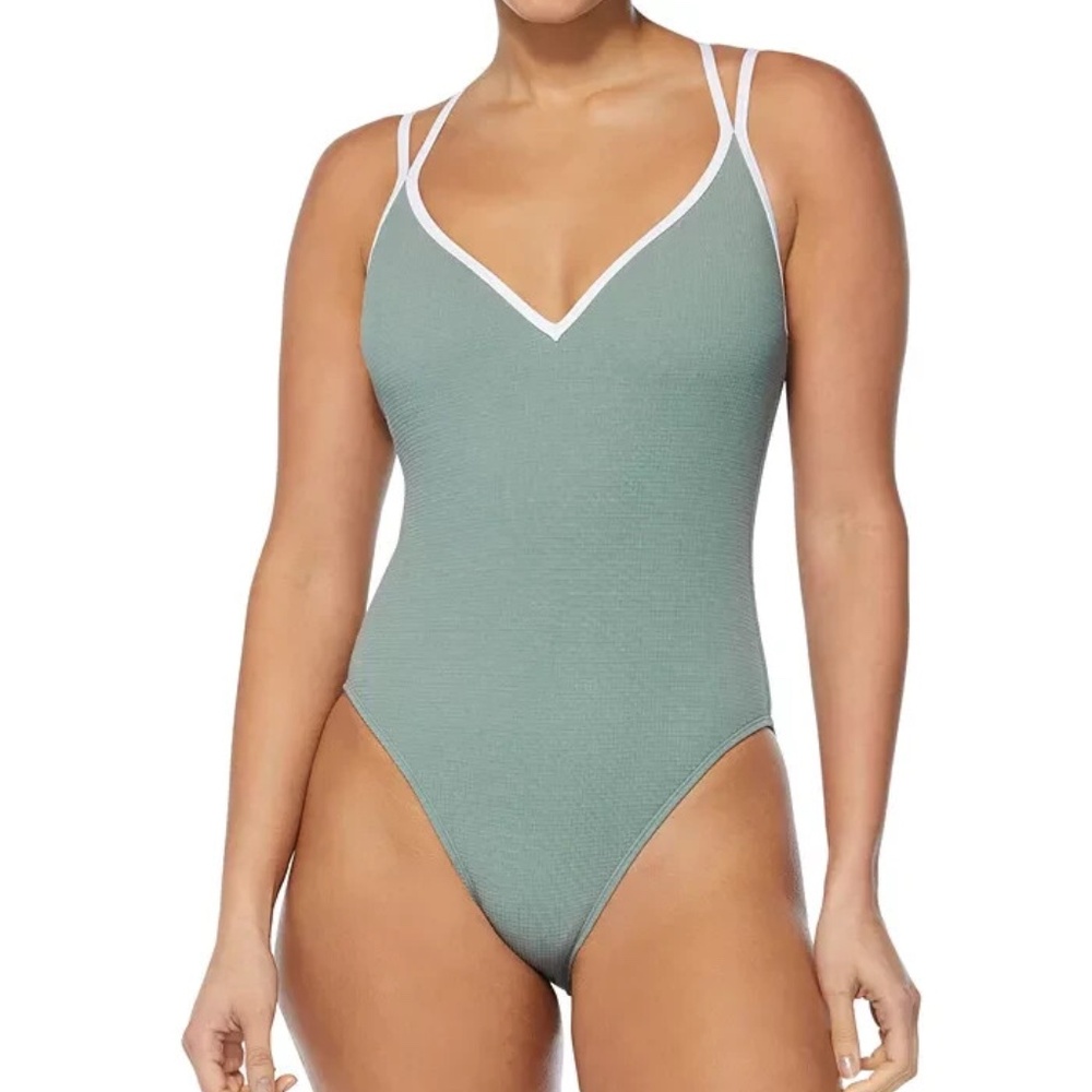 Reebok Women's Twin-Strap Piping-Trim One-Piece Swimsuit